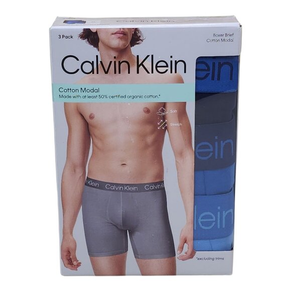Calvin Klein Mens Boxer Briefs 3 Pack M Cotton Modal Blend Soft Blue Navy - Picture 8 of 8